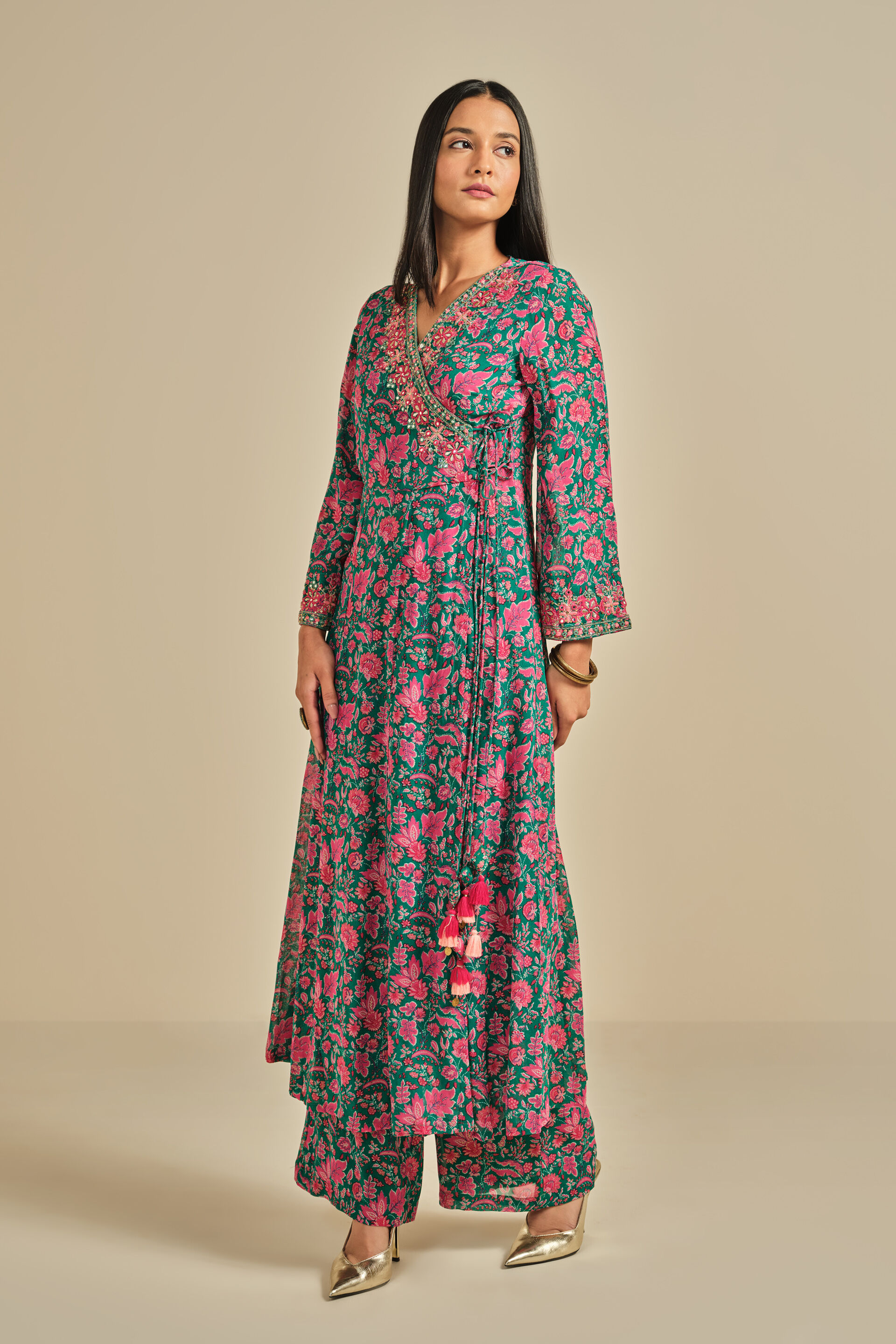 Phool Patti Kurta Set, Teal, image 2
